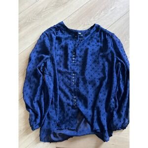 Kut From The Kloth Button Down Top Blue Sheer Dotted Blouse Small
